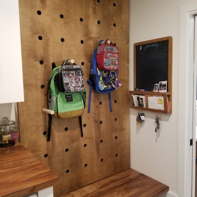 Mesa mudroom wooden pegboard bench organization station