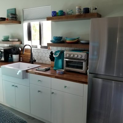 Mesa kitchen white cabinets butcher block countertops farmhouse sink
